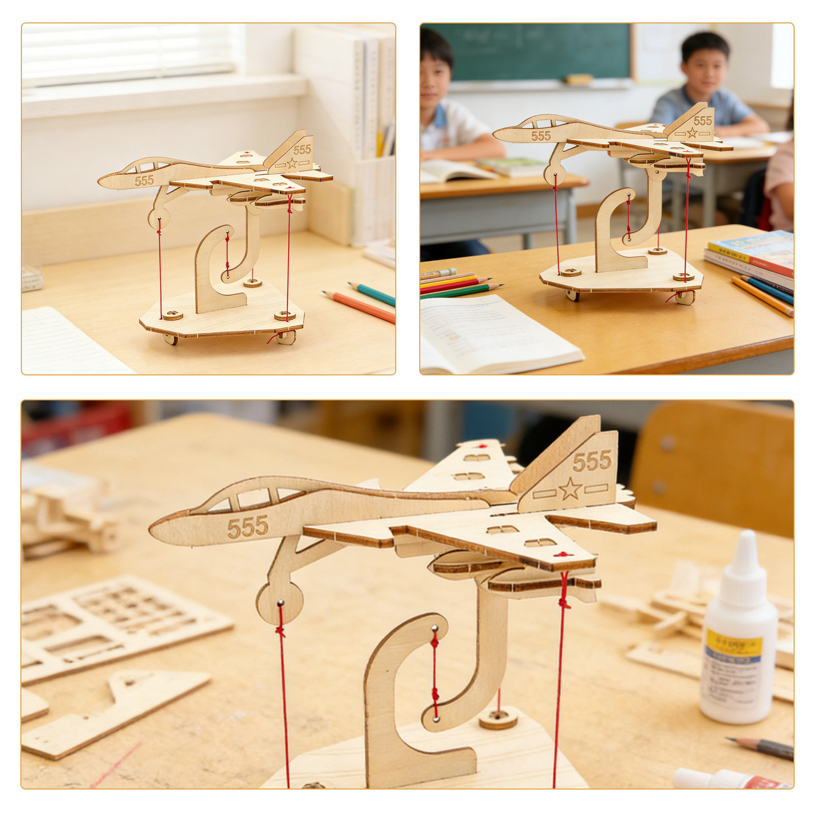 Kids Education Kit - 2Sets Tensegrity Vliegtuigkit DIY 3D Houten