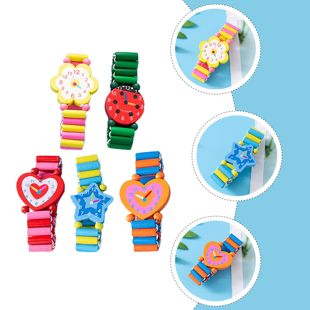 Kids Educational Watch - 5 stks kinderen kleurrijke armband houten
