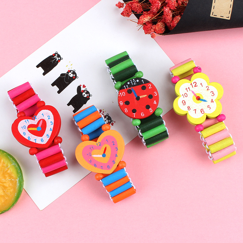 Kids Educational Watch - 3 Stks/partij Houten Horloges Mooie Cartoon