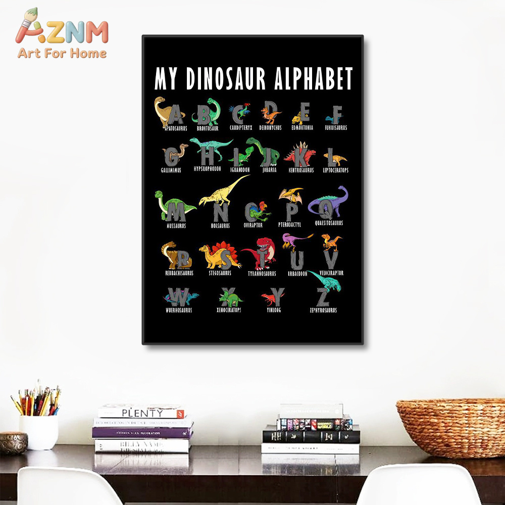 AZNM Dinosaur Alphabet Canvas  - Kids Education Background recensie en prijs